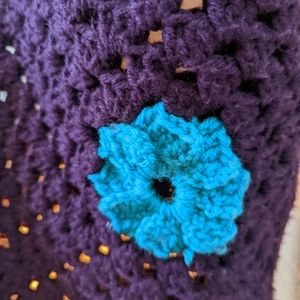crochet purse/bag purple with blue flower